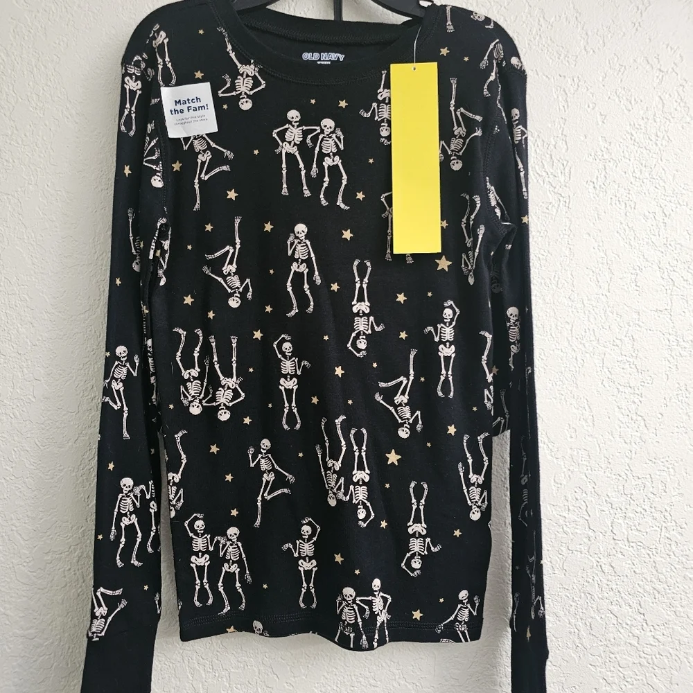 Old Navy Matching Family Kids Skeleton Print Pajamas - Black Halloween Size 10